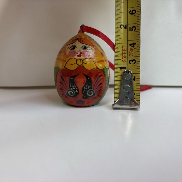 Matryoshka Wooden Doll Egg Hand Painted Babushka Russia Christmas Ornament - Picture 7 of 9